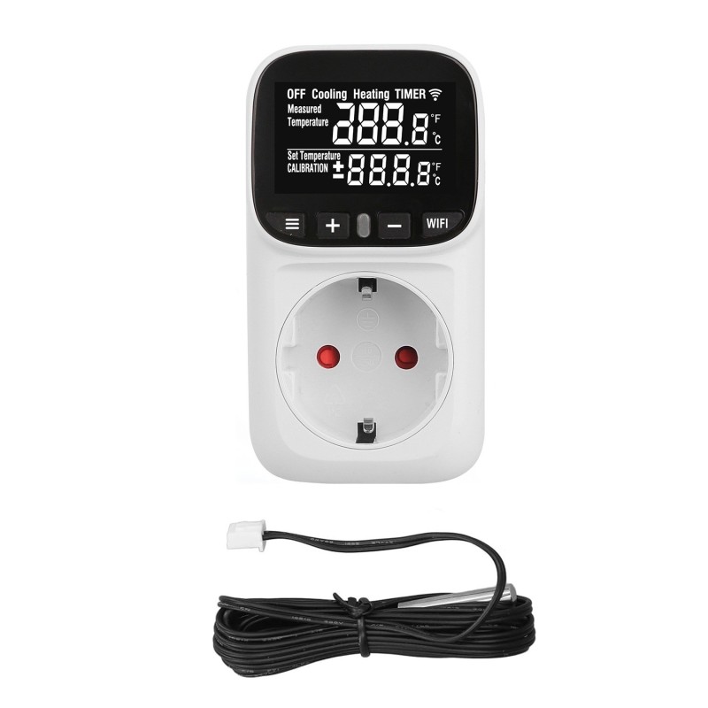 Priza termostat SINOTIMER STC-916L-EU, 16A, 230V, control temperatura incalzire/racire, iluminat, senzor extern, timer, 3680W